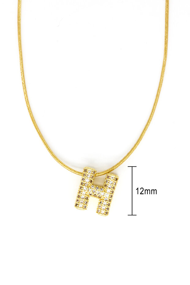 Steel Zircon Stone H Letter Necklace