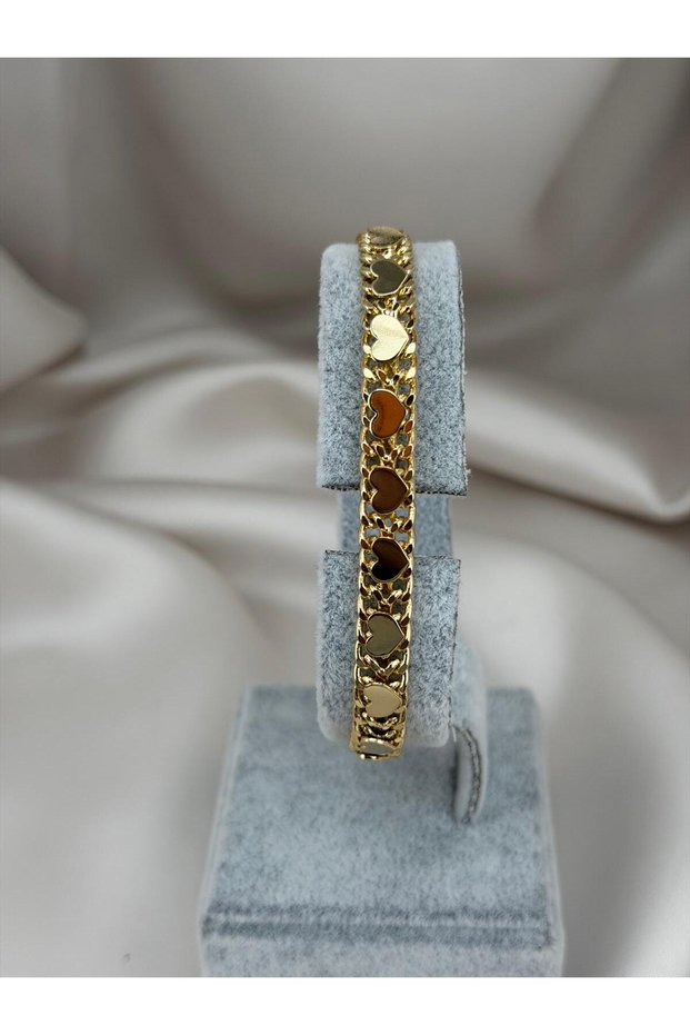 Gold Color Heart Detailed Chain Women's Bracelet – Stylish, Elegant, and Romantic Design
