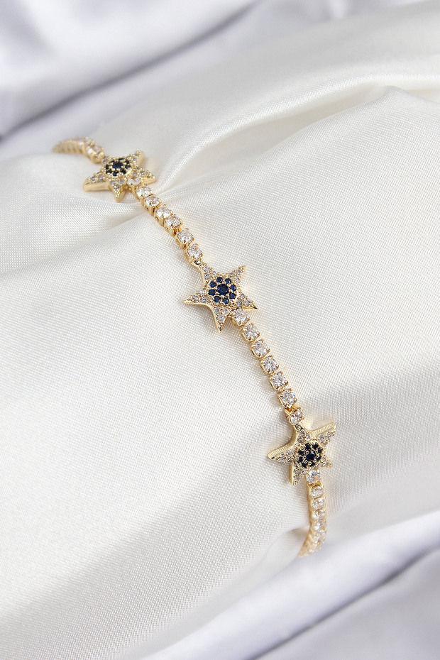 Stylish Brass Zircon Stone Star Model Gold Color Women's Bracelet Teachers Mothers Valentine's Day He