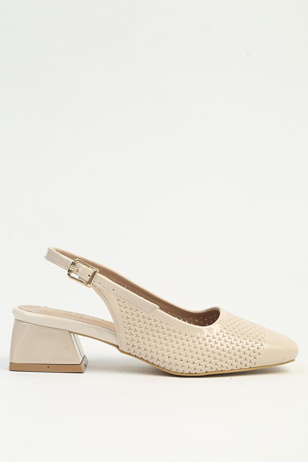 Beige Patent Leather Women's Heeled Sandals Pc-55795
