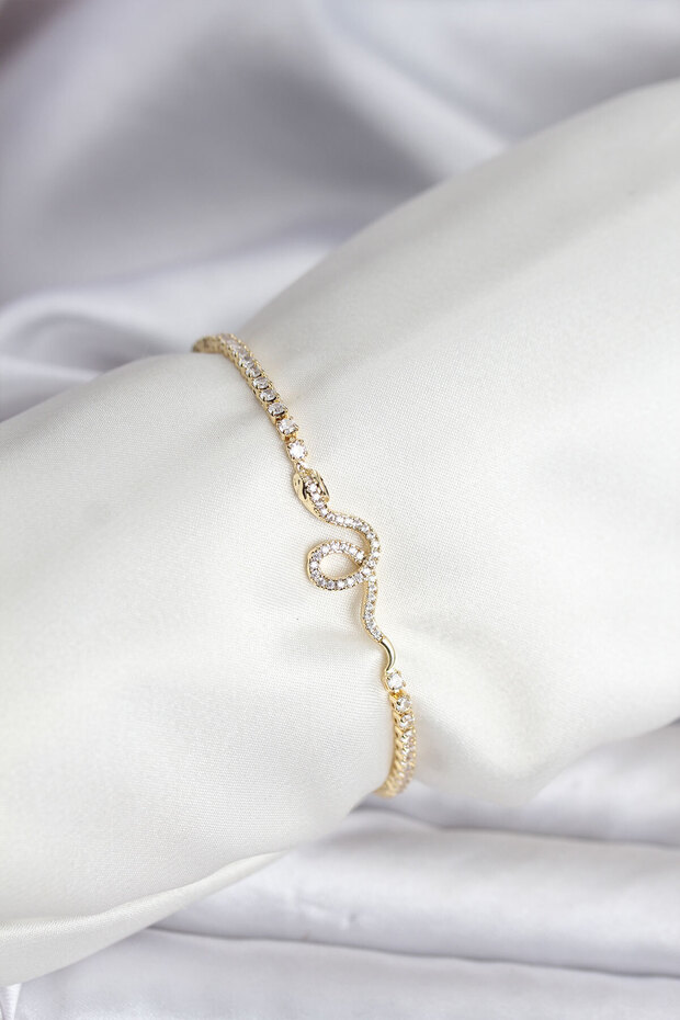 Stylish Snake Model Zircon Stone Gold Color Brass Waterway Women's Bracelet Teachers Mothers Valentine's Day
