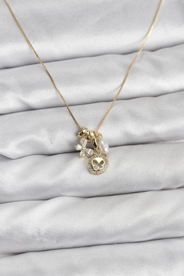 Stylish Gold Color Brass Minimal Butterfly Charm Women's Necklace Teachers Mothers Valentine's Day Gift