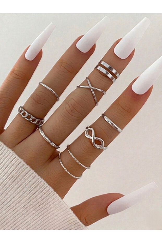 10-Piece Burgu Basic Ring and Joint Ring Set