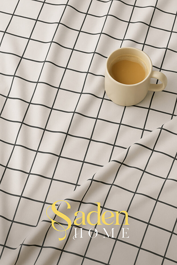 Single Size Rubberized Sheet Bedding Set Checked Pattern - 4
