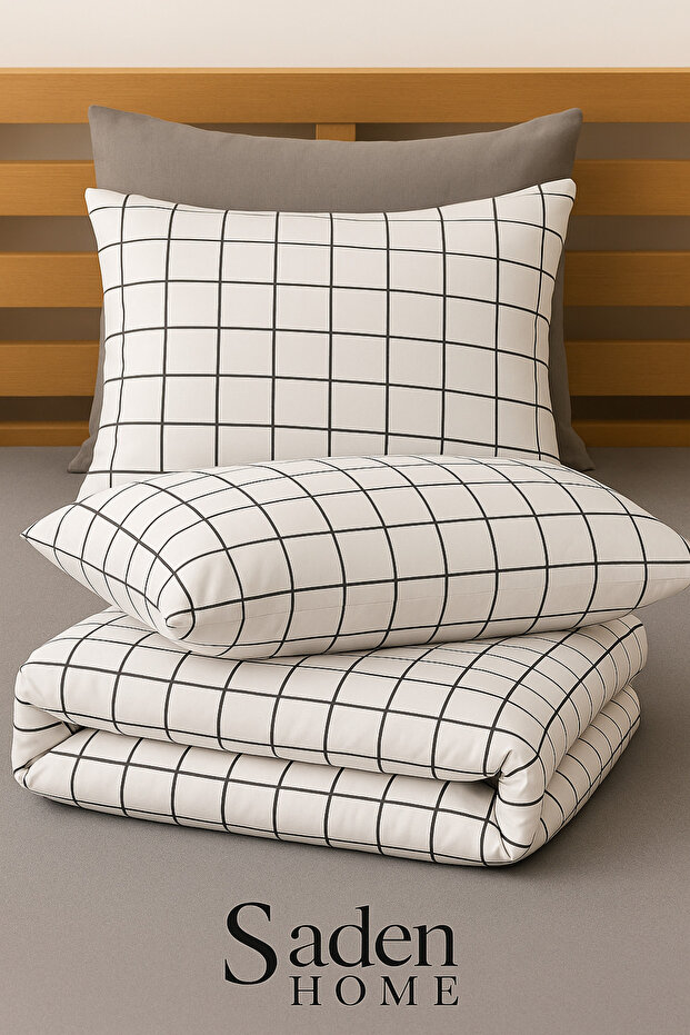 Single Size Rubberized Sheet Bedding Set Checked Pattern - 3
