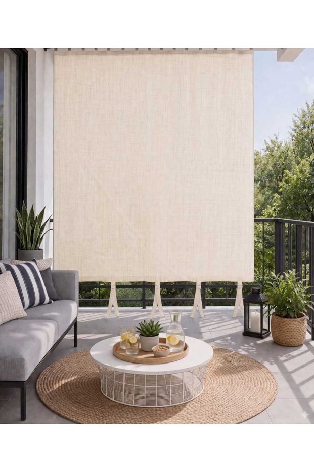 Luxury 1St Class Class Elegance Beige Color Balcony Curtain with Top Cornice and Side and Bottom Laces