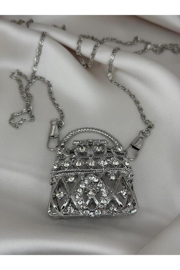 Silver Color Stone Bag Figured Women's Necklace – Sparkling, Stylish and Elegant Design
