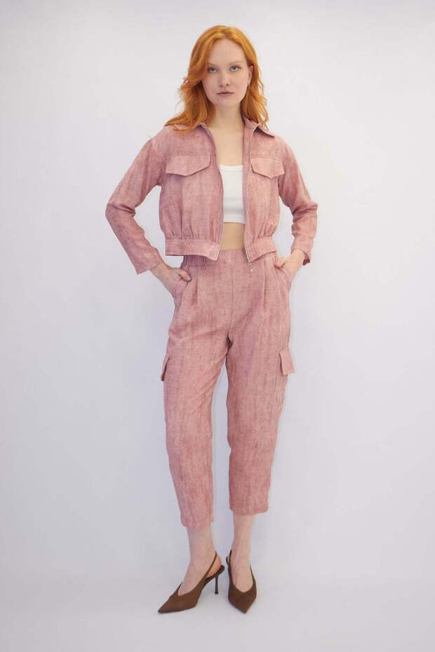Pocketed Zipper Detailed Suit Pink