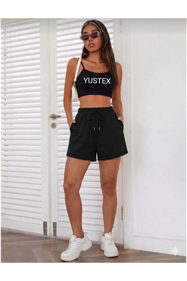 Black Women's Short Shorts - Black High-Waisted Shorts with No Visible Underwear, Oversized, Tie-Waist Black Shorts