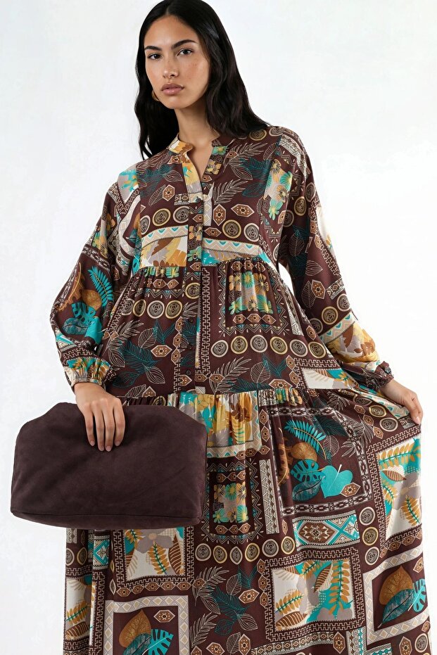 V-Neck Patterned Maxi Dress - 2