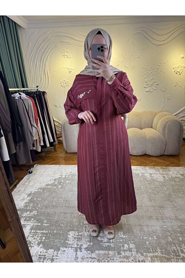 Oyster Embroidered Miranda Dress Burgundy