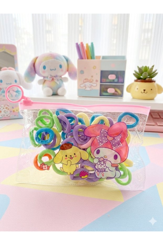 Kuromi Sanrio Baby Kids Rubber Buckle with Bag 50 Pieces (Rubbers Come in Mixed Colors)