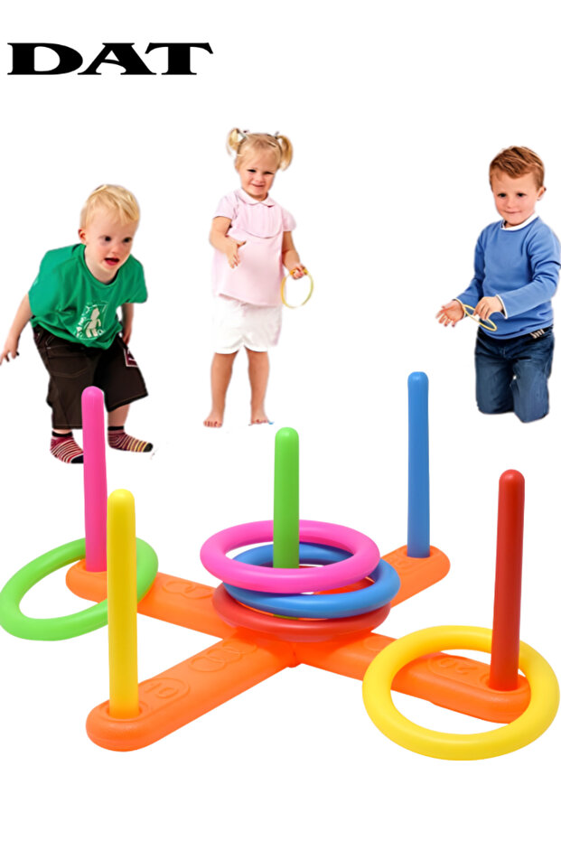Ring Toss Game Set with 5 Colorful Rings and 5 Pole Sticks