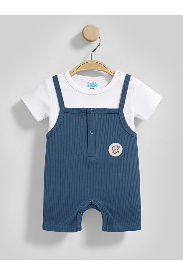 Ribbed Cotton Dungaree with Short Sleeves T-shirt