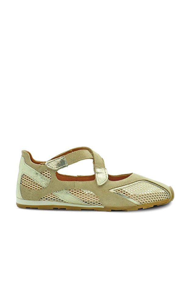 حذاء باليه شبكي من جلد الغزال الأصلي Z631 YARMA SUEDE BEIGE (لون بيج من الجلد المدبوغ)