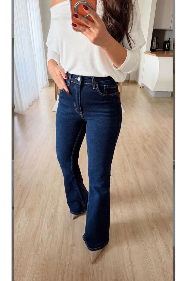 Women's Navy Blue Office-Casual Spanish Paca Women's Jeans Trousers