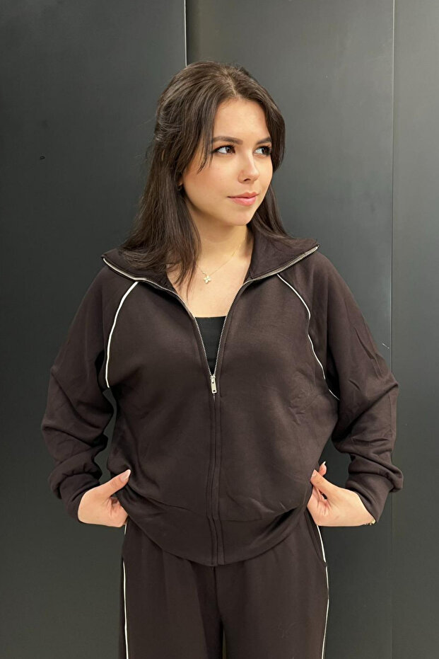 Women's Modal Fabric Striped Wide Leg Zippered Tracksuit Set Sun323