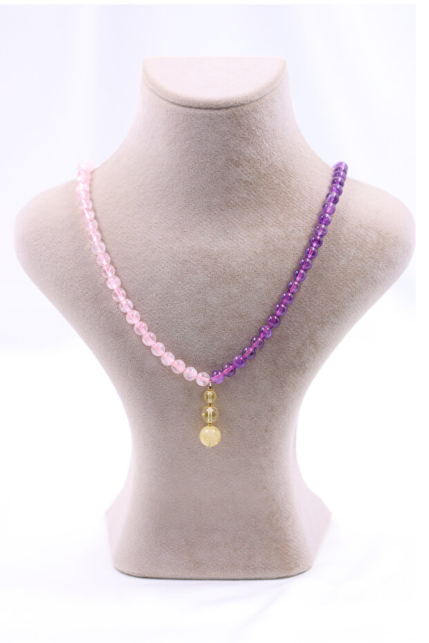 Amethyst Stone Pink Quartz Stone Citrine Stone Hematite Stone Natural Stone Design Necklace 6 mm