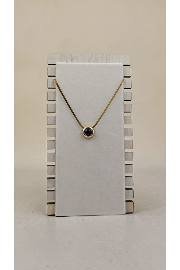 Gold Color Italian Chain Round End Black Stone Necklace