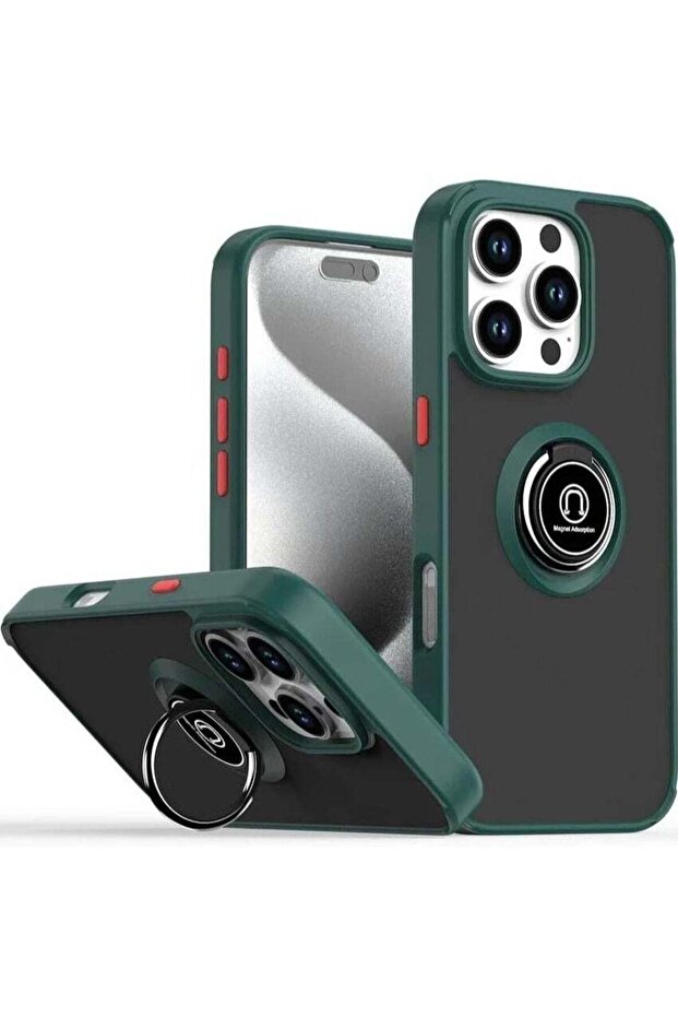 iPhone 16 Plus Case Cover – Green Matte Shockproof Bumper with Metal Ring Holder Kickstand & Car Mag