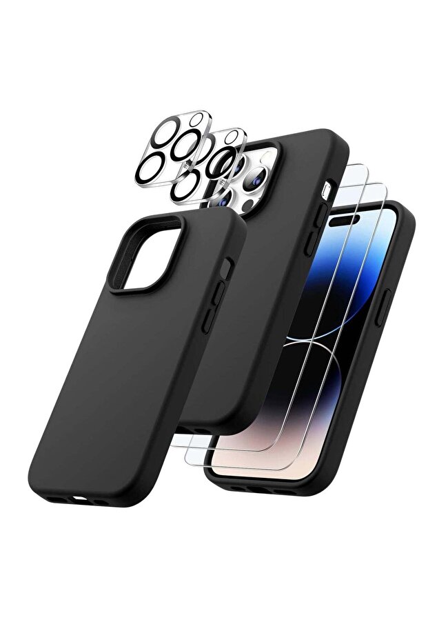 iPhone 14 Pro Max Cover, with 2 Pack Screen Protector + 2 Pack Camera Lens Protector, Liquid Silicon