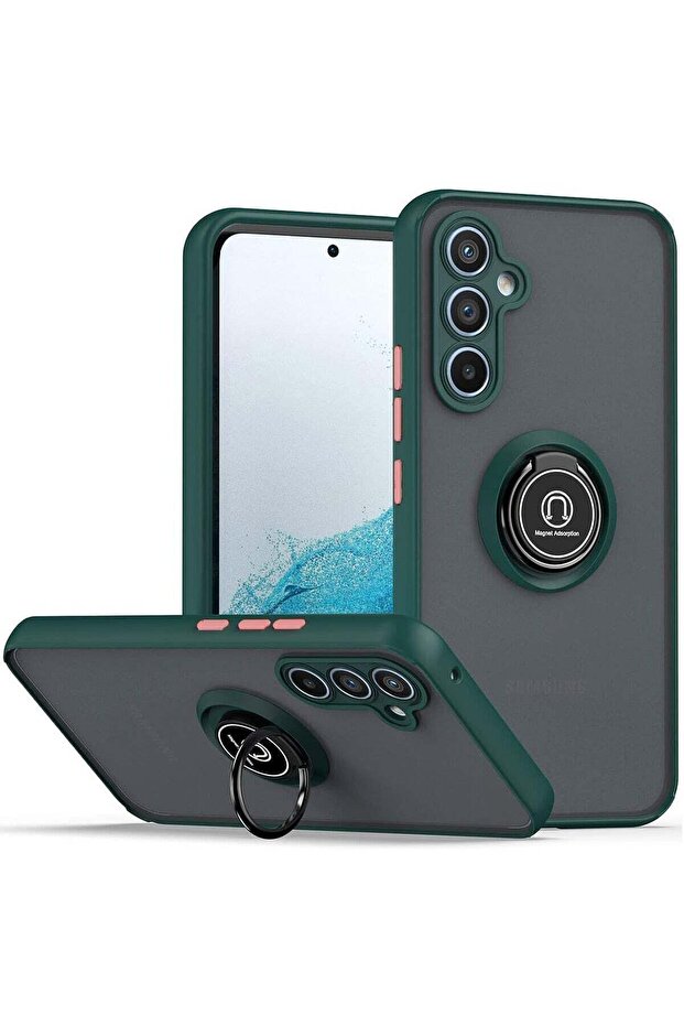 Shockproof Galaxy A34 5G Case with Metal Ring Kickstand – Magnetic Car Mount Holder, Matte Hard Back