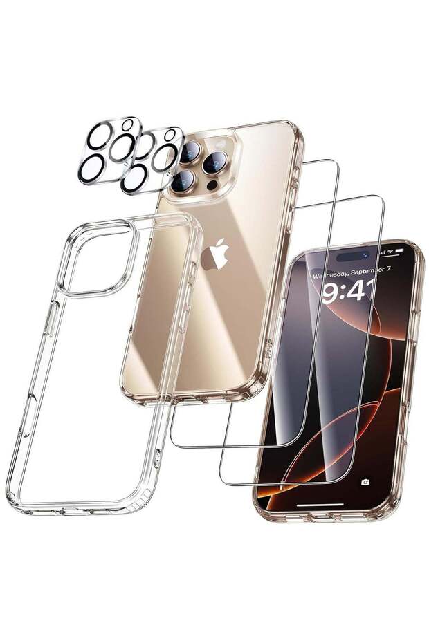 5-in-1 iPhone 16 Pro Case (6.3", 2024) – Full Protection Kit with 2 Screen Protectors, 2 Lens Protec