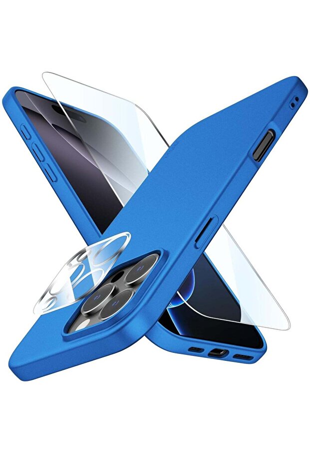Ultra-Thin Matte Blue iPhone 16 Pro Case with Enhanced Lens & Screen Protectors – Shockproof, Anti-S