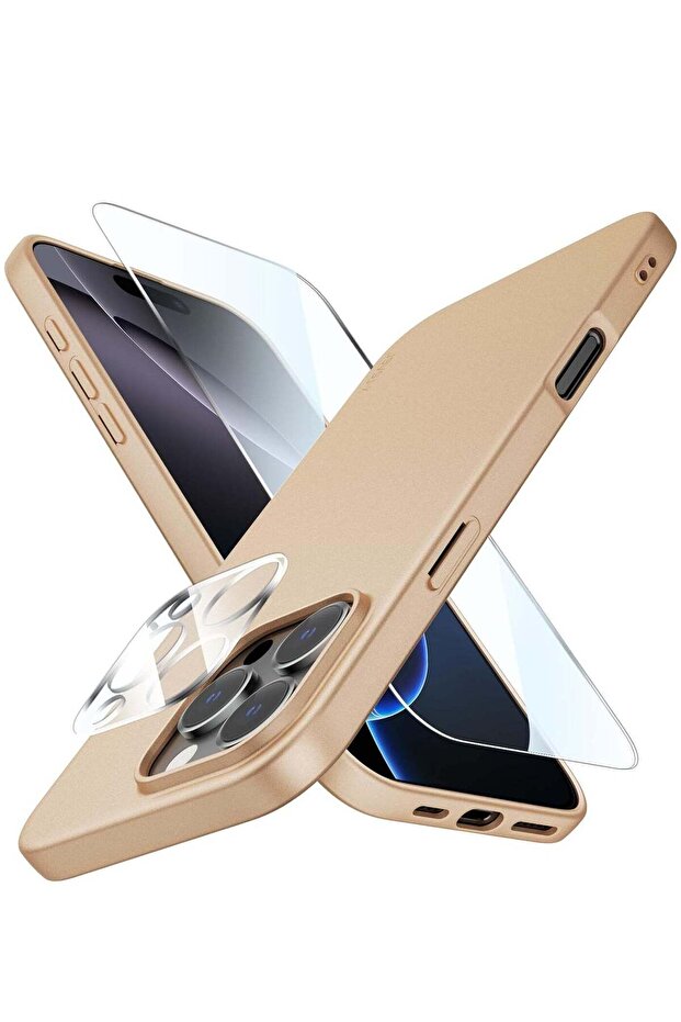 Ultra-Thin Matte Gold iPhone 16 Pro Max Case with Camera Lens & Screen Protectors – Shockproof, Anti