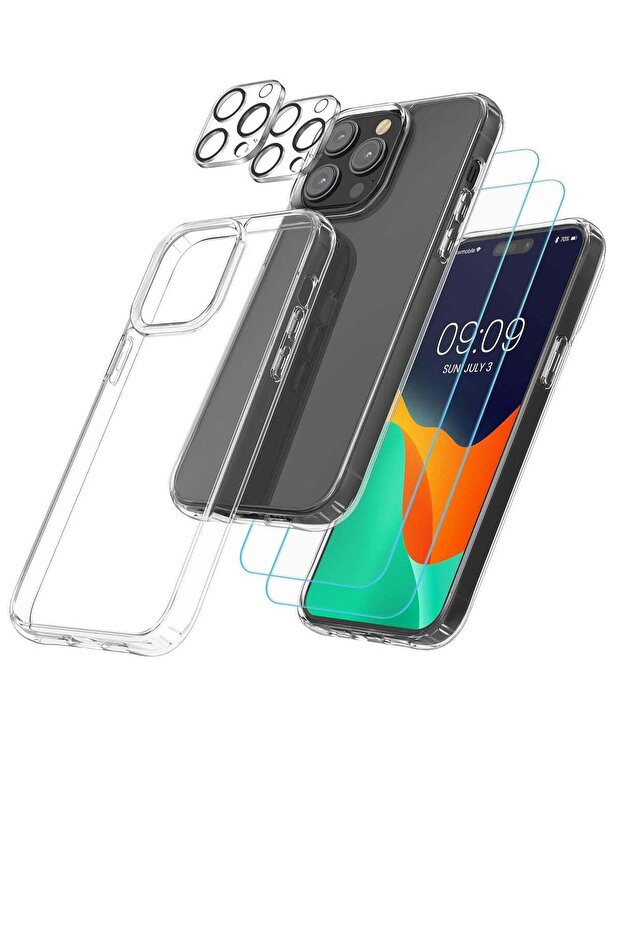 5-in-1 Clear Case Set for iPhone 15 Pro Max – Includes Screen & Camera Protectors, Transparent