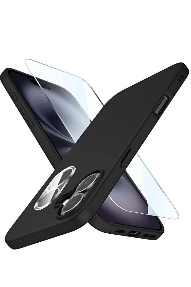 iPhone 16 Ultra-Thin Matte Black Case – Upgraded with Camera Lens and Screen Protectors, Soft Touch,