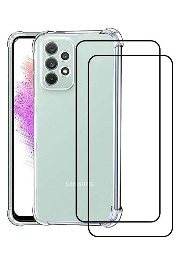 Galaxy A73 5G Transparent Case with 2 Tempered Glass Screen Protectors – Anti-Scratch Protective Cov