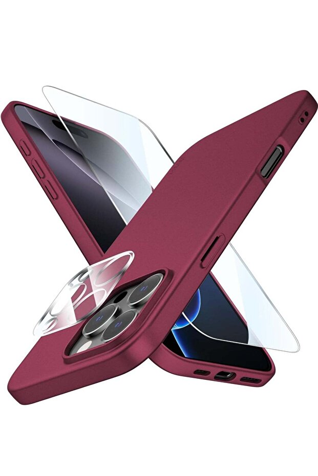 Ultra-Thin Matte Wine Red iPhone 16 Pro Max Case with Camera Lens & Screen Protectors – Shockproof,