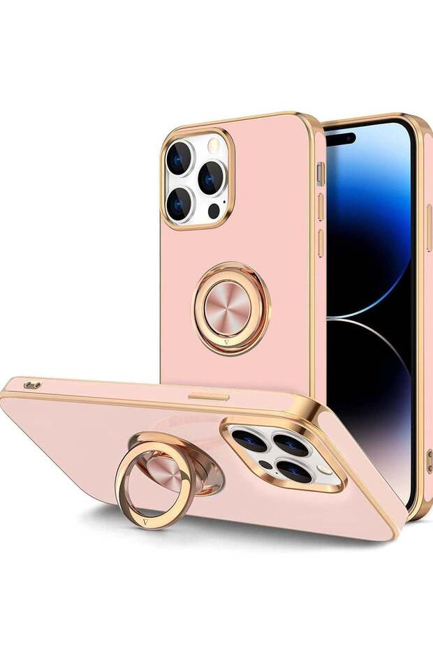 Soft Silicon Shockproof Luxury Gold Lining Case Rotatable Magnetic Ring Grip Holder Car Mount Kickst
