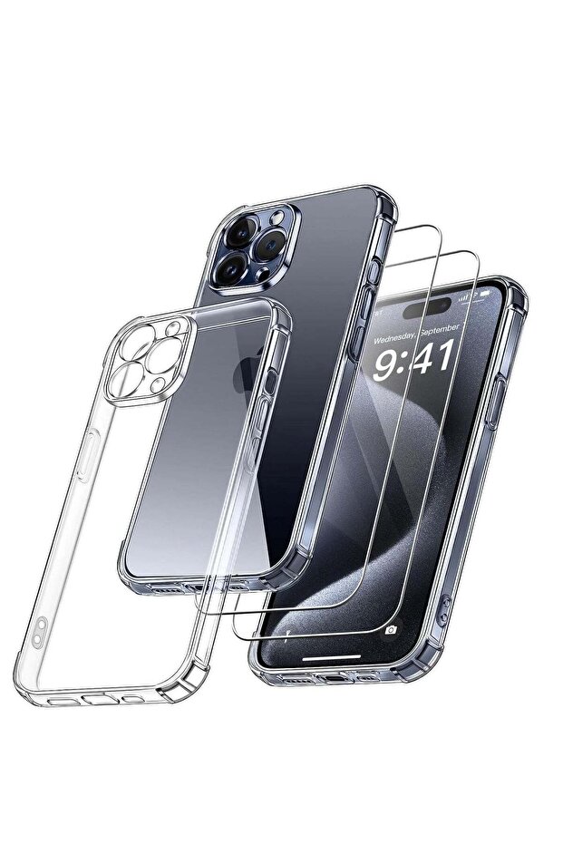 3 in 1 Camera Cover Compatible with iPhone 15 Pro Max Case and 2 Pack Tempered Glass Screen Protecto