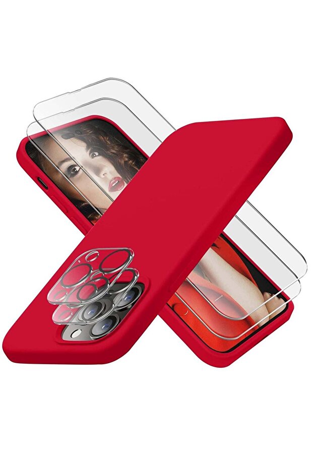 Designed for iPhone 14 Pro Max Case, Silicone Phone Case with [2 Screen Protectors] + [2 Camera Lens