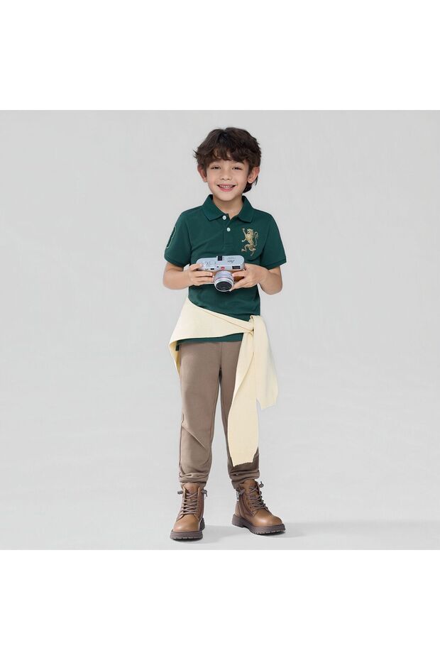 Kids’ Slim Fit Lion Embroidered Cotton Polo