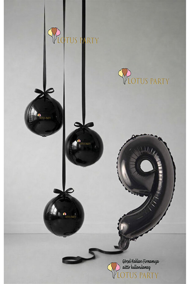 Black Set - Black Globe Balloon - Black Number Balloon - Globe Foil Balloon Black Set 1 Year Old