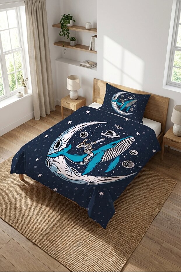 Space Astronaut Starry Baby Pique Set-Galactic Sea Modern Blue Turquoise Decorative Bedspread