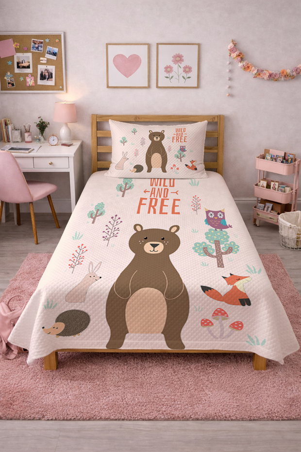 Forest Animal Cute Baby Pique Set-Fairy Tale Safari Nordic Powder Coffee Decorative Bedspread