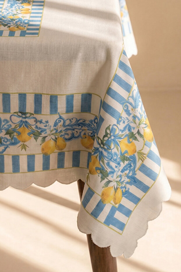 Lemon and Blue Striped Rectangular Tablecloth (150X220 cm) - 1