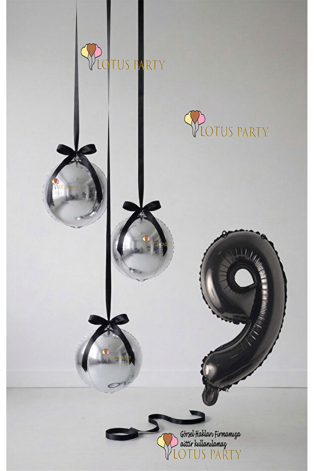 Silver Set - Silver Globe Balloon - Black Number Balloon - Globe Foil Balloon Silver Set 1 Year Old