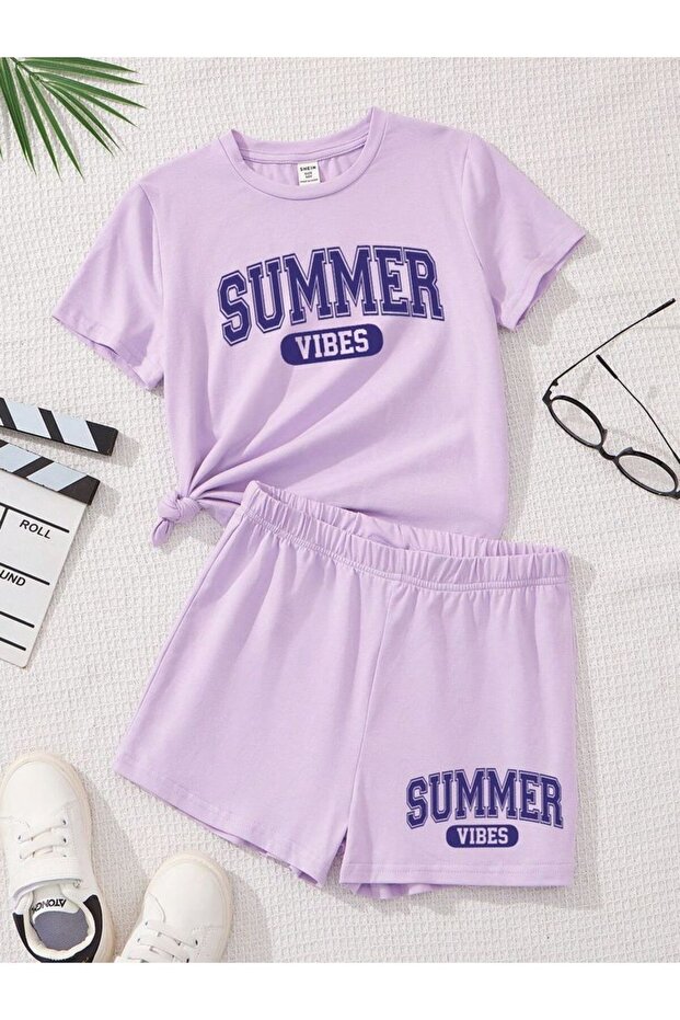 Summer Lila Summer Vibes Printed Girls' Shorts Set