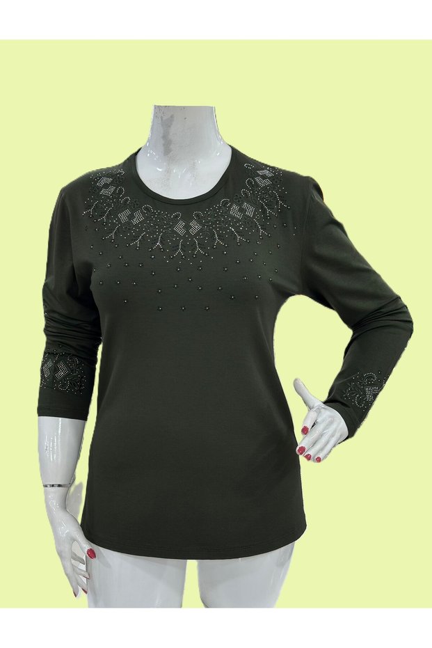Women's Stone Embellished Mother Luxury Combed Cotton Blouse (Season-2026)