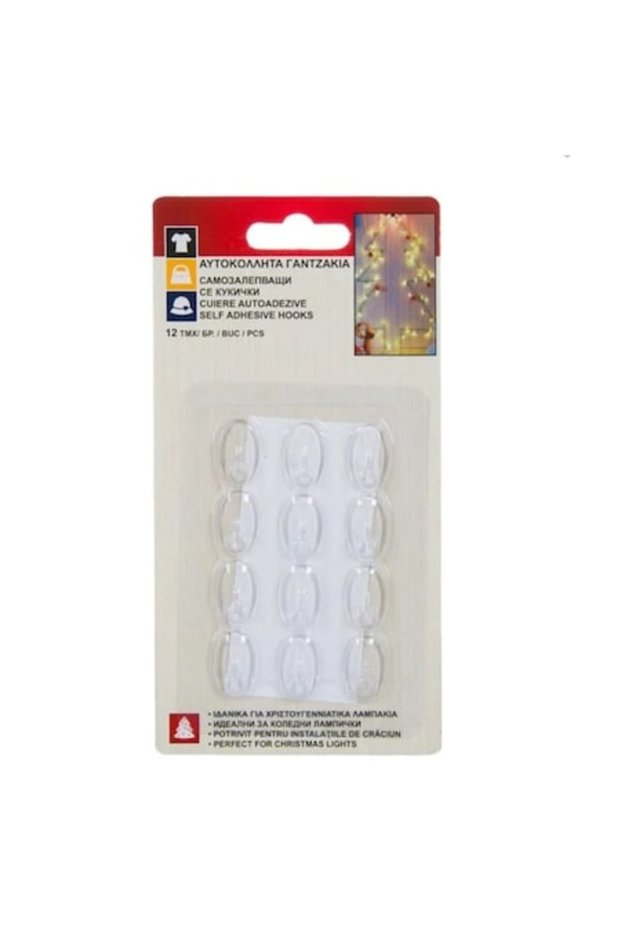 Transparent Adhesive Hooks, 12pcs, 2x1cm
