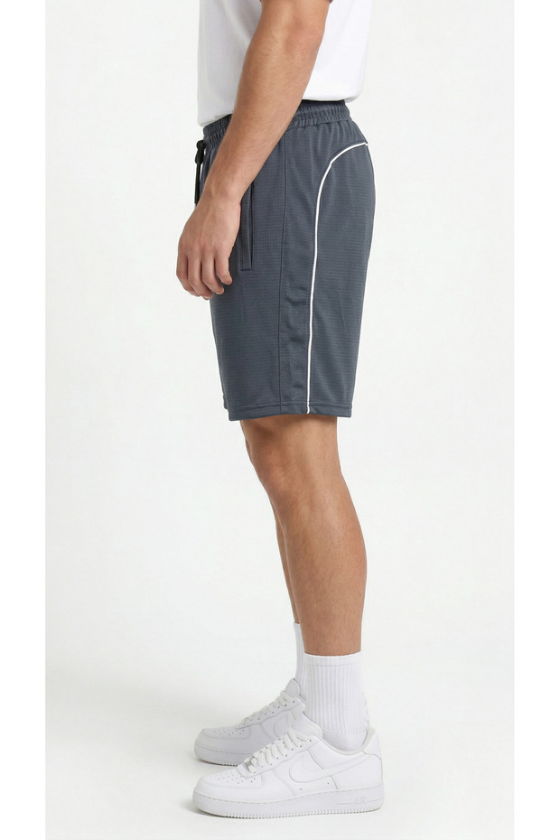 Men's Smoked Color Shorts with Zipper Pocket Detail, Back Pleats, Breathable Patterned Fabric