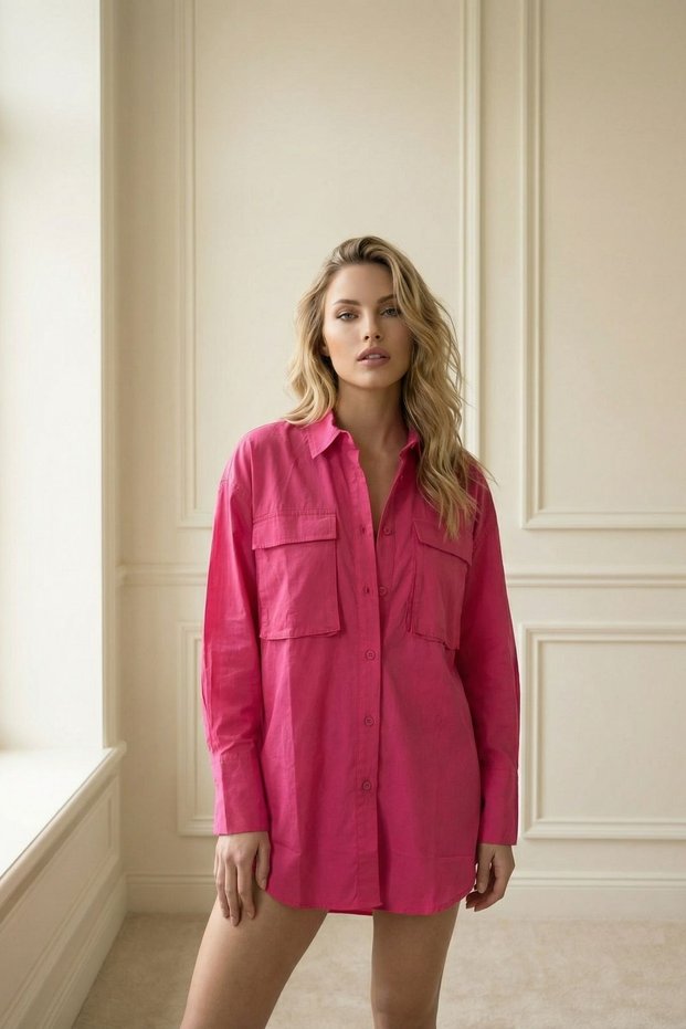 My Fashion Pocket Detailed Oversize Long Sleeve Cotton Shirt