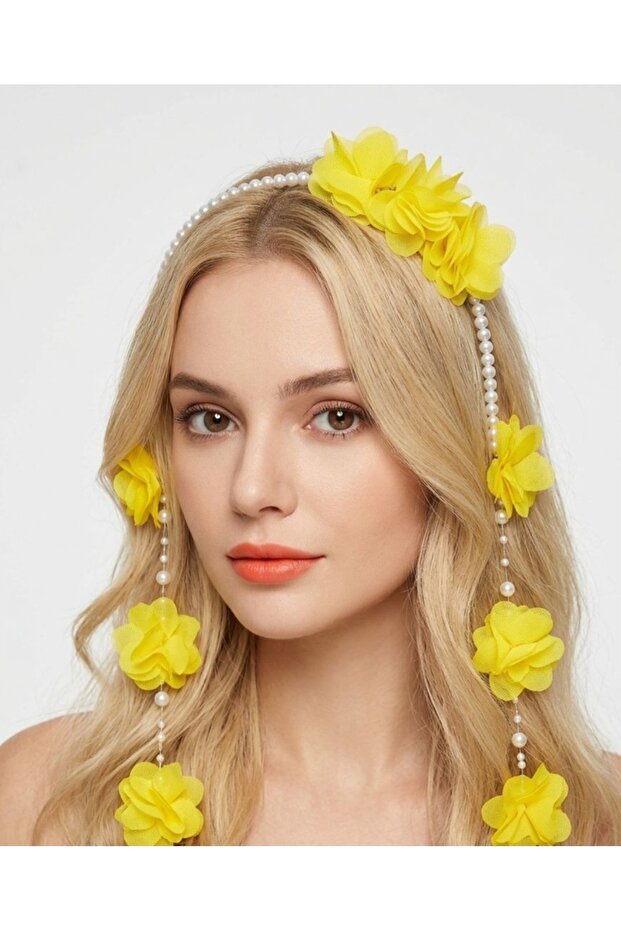 Stilo Hüner Accessory Earrings with Flowers and Pearls for Bride, Maternity, Party Crown