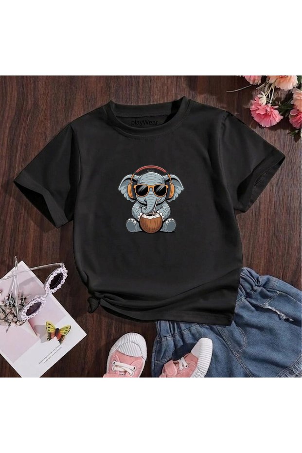 Headphone Verb Printed 100% Cotton Crew Neck Kids Unisex T-Shirt 5 6 -7 8-9 10 -11 12 Years Old