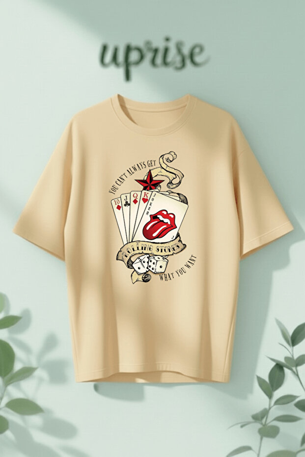 تي شيرت قطني كبير الحجم مطبوع عليه The Rolling Stones